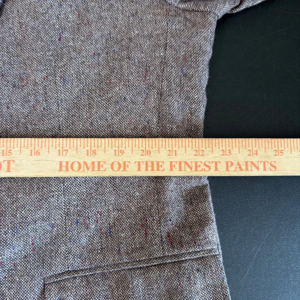 Vintage Haggar Brown Donegal Tweed Blazer Sport Coat Sz 46L Suede Elbow Patches